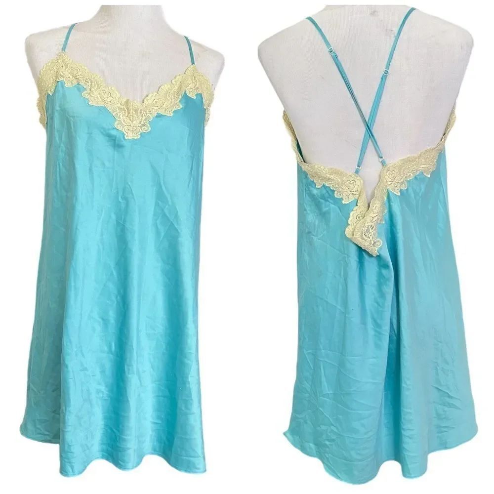 Baby Blue Satiny Lace Whimsical Fairycore Sexy Flowy Mini Cami Slip Dress